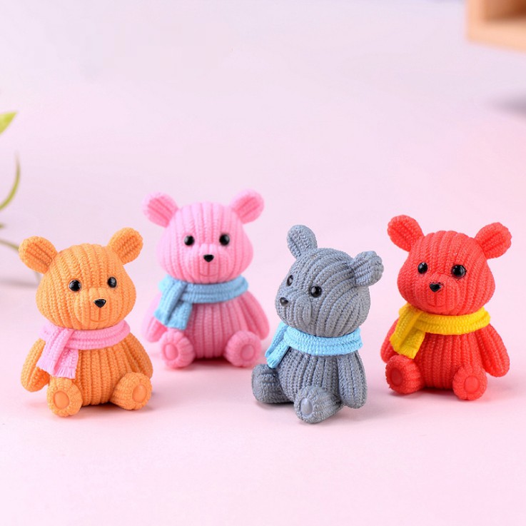 Mô hình gấu Teddy len đeo nơ cho các bạn trang trí tiểu cảnh, móc khóa, DIY