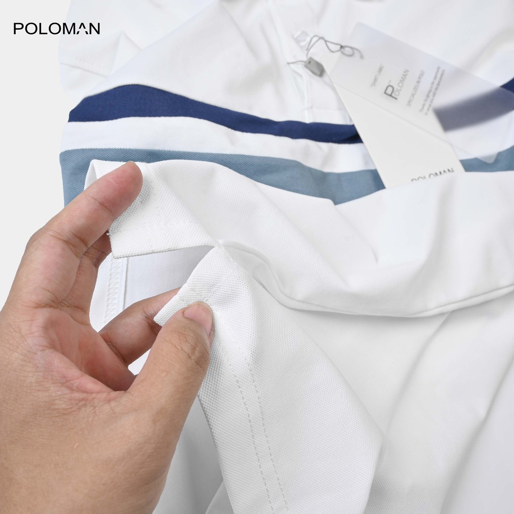 Áo Polo nam phối ngang Nelux vải cá sấu Cotton Trắng P01 - POLOMAN