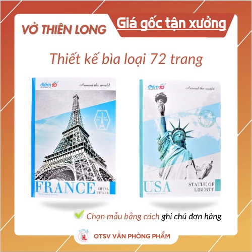 THIÊN LONG ĐIỂM 10 Vở kẻ ngang Kỳ quan thế giới 72 trang, 120 trang láng mịn, không nhòe mực - Hàng cao cấp chính hãng