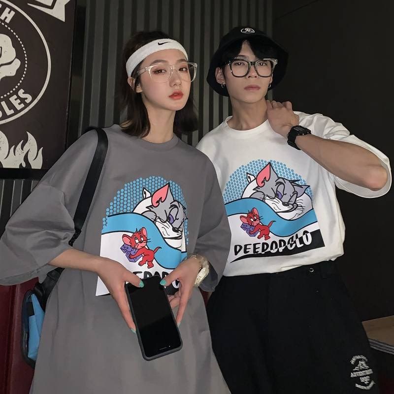 Áo thun tay lỡ unisex mèo chuột Deedopglo