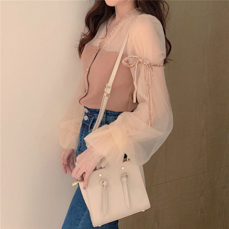 Women's Mesh Gauze Slim Puff Sleeve Long Sleeve Shirt | BigBuy360 - bigbuy360.vn