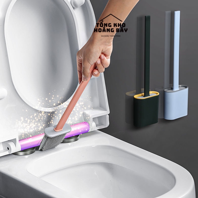 Cọ Silicon vệ sinh bồn cầu toilet, chổi vệ sinh nhà tắm có móc dán treo tường tiện lợi 3 màu đẹp mắt