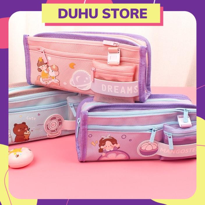 Túi bút vải hình cô gái to nhiều ngăn - hộp vải canvas đựng mỹ phẩm, Bóp viết dành cho nữ cute  HBV59