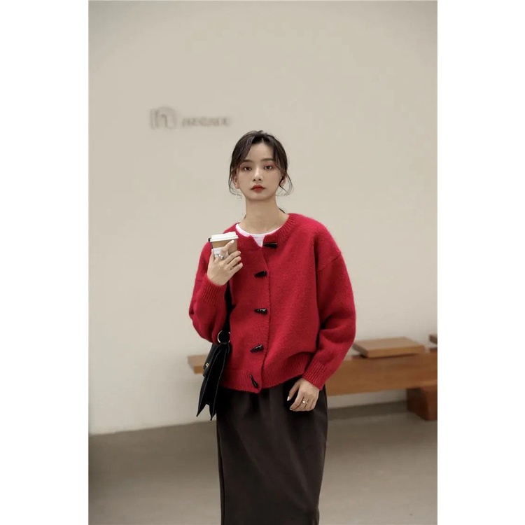 Áo khoác cardigan dệt kim phối nút sừng thời trang Hàn Quốc