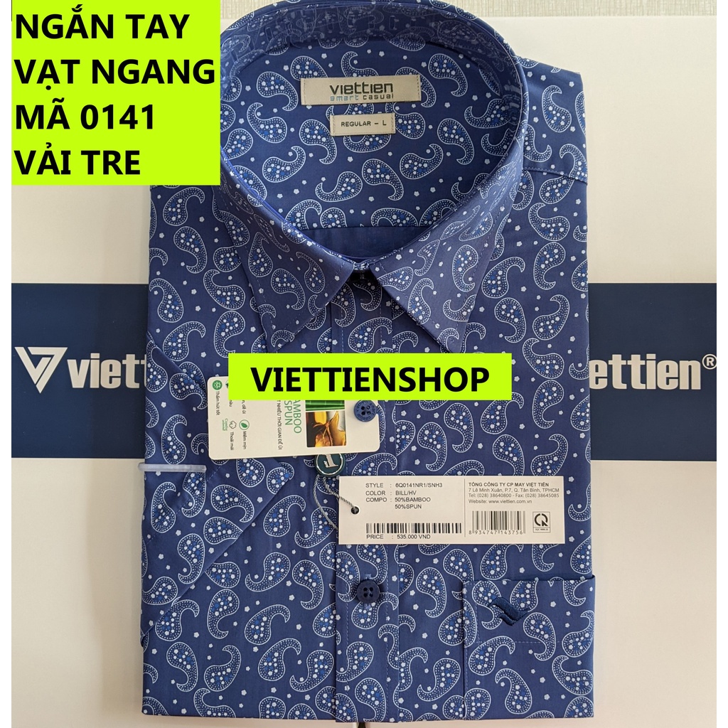 (0141 Sn) ÁO SƠ MI VIỆT TIẾN NGẮN TAY VẠT NGANG VẢI TRE