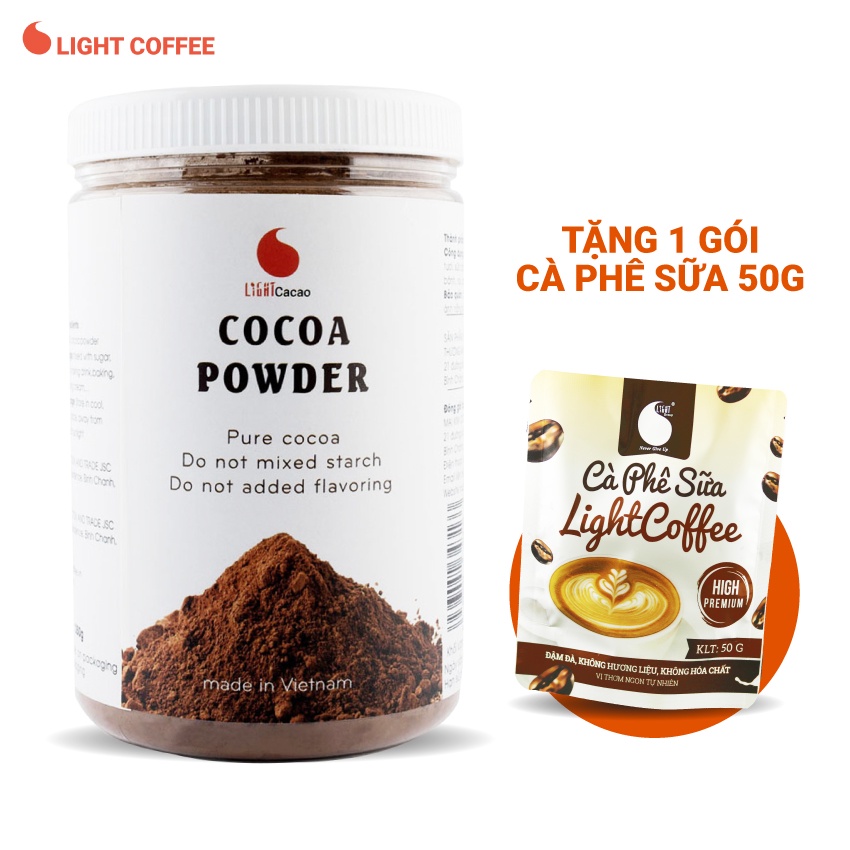 [Mã BMBAU50 giảm 7% đơn 99K] Bột Cacao nguyên chất không đường Light Coffee tốt cho sức khỏe - hũ 350g