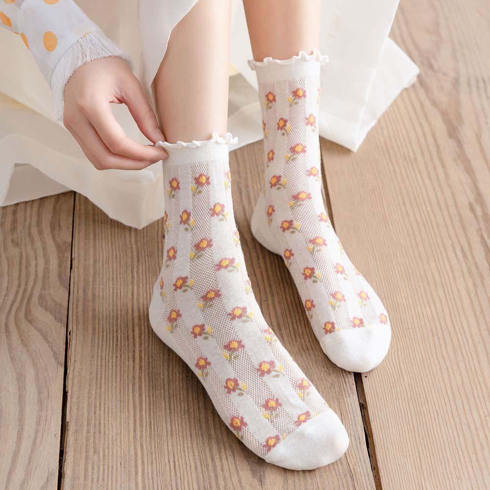 2 Đôi Tất Chân Nữ In Hoa Thời Trang Hàn Quốc Xinh Xắn