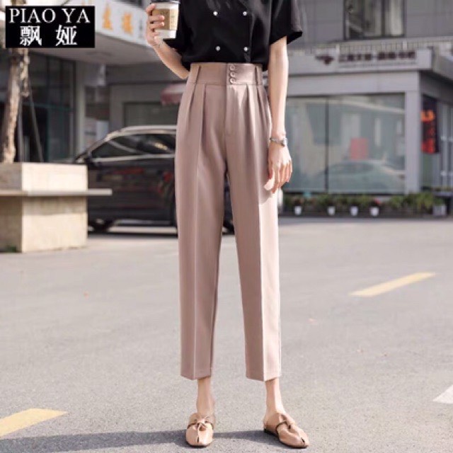 Quần baggy nữ lưng cao công sở ống suông Bigsize dáng đứng QB123