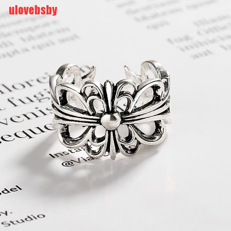 [ulovebsby]Vintage Punk Cross Flower Open Adjustable Knuckle Ring Unisex Jewelry Gift