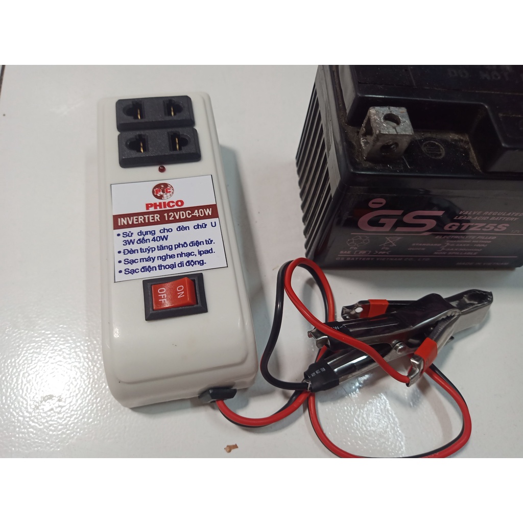 Đổi nguồn 12v lên 220v với inverter 40w Phico dùng sạc điện thoại,thắp sáng, chạy cục phát WIFI
