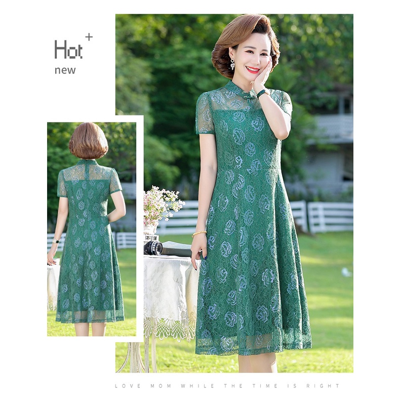 ĐẦM  VÁY TRUNG NIÊN CAO CẤP, ren 2 lớp hoa hồng, Hàng sẵn