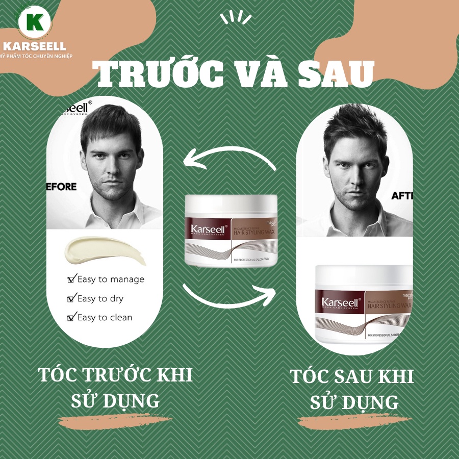 Sáp vuốt tóc nam Karseell Maca Styling Barbershop Wax 100ml, wax tóc hương nước hoa cao cấp CHÍNH HÃNG