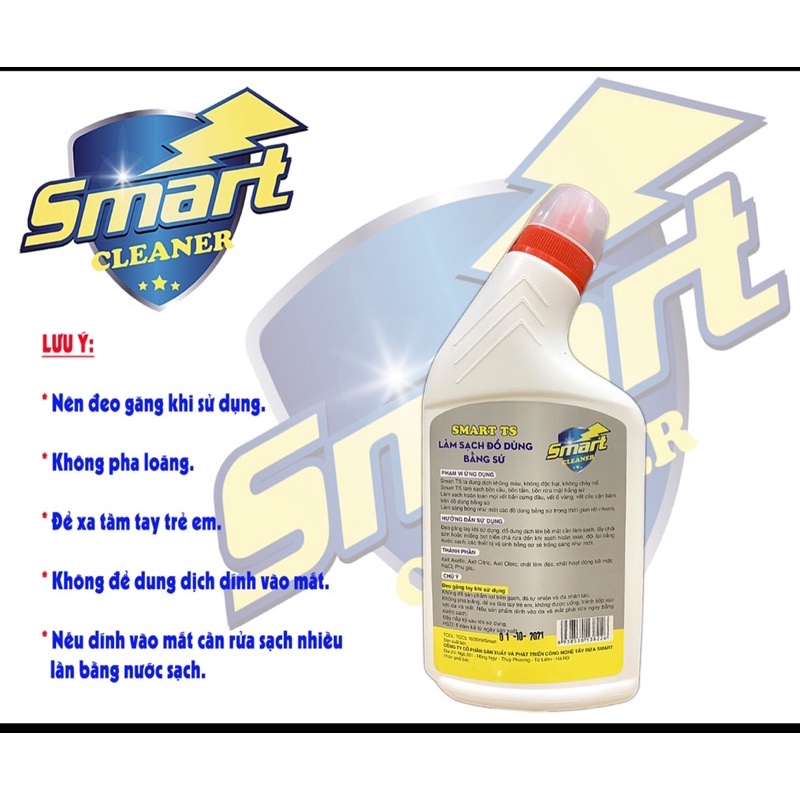 Dung dịch tẩy cặn canxi bám lâu ngày trên đồ dùng bằng sứ ,nhựa labalo ,bồn cầu Smart Cleaner 500ml