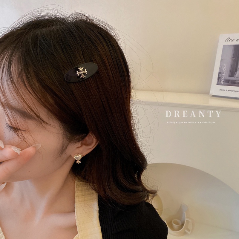 Kẹp Tóc Mỏ Vịt Đính Đá Màu Đen Phong Cách Hàn Quốc Cổ Điển Thời Trang Cho Nữ