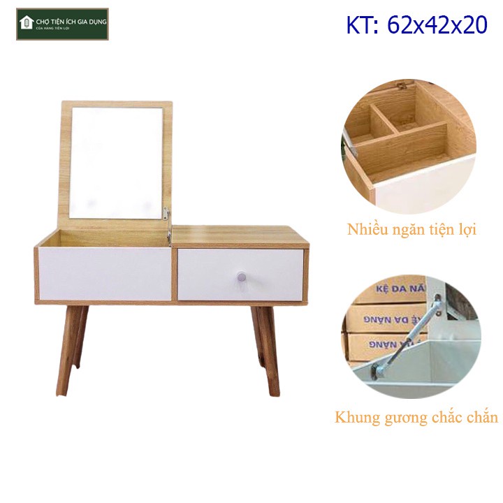 Bàn Trang Điểm Bệt Mini Có Gương Gấp Gọn Gỗ MDF