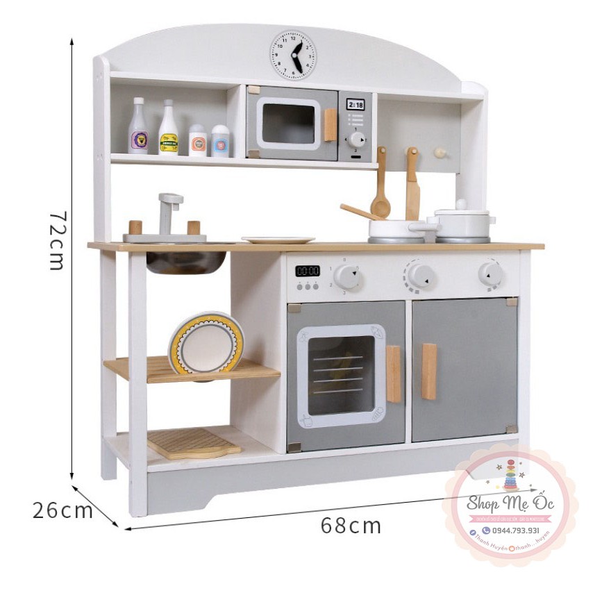 (Hàng có sẵn) Đồ chơi gỗ - Nhà bếp cho bé Baby Kitchen (Có 2 loại cao 72cm - cao 86cm)