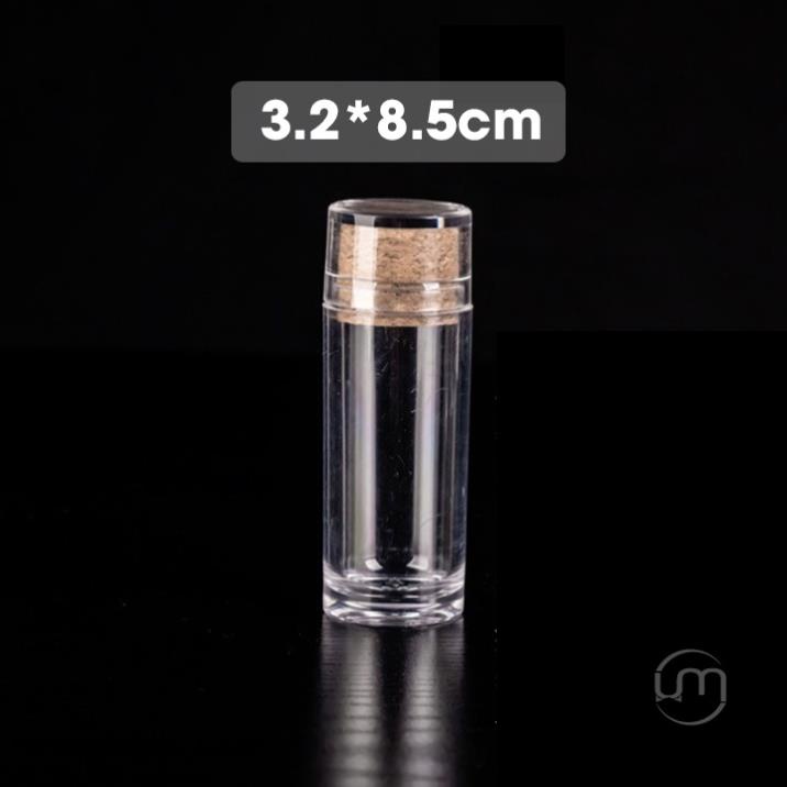 3.2*8.5cm- Ống nhựa nút bần đựng saffron, đông trùng hạ thảo,...loại nhựa dày, đẹp,