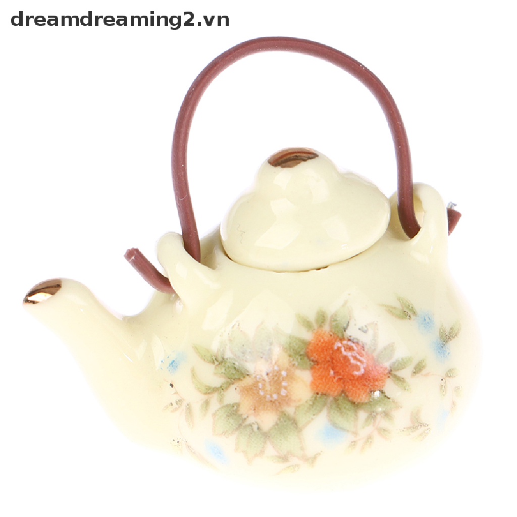 Bộ ấm trà 6 món bằng sứ mini cho nhà búp bê tỉ lệ 1:12