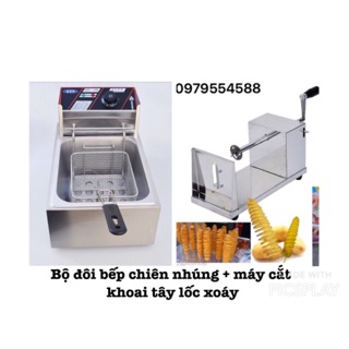 Bếp chiên nhúng điện đơn + máy cắt khoai tây lốc xoáy