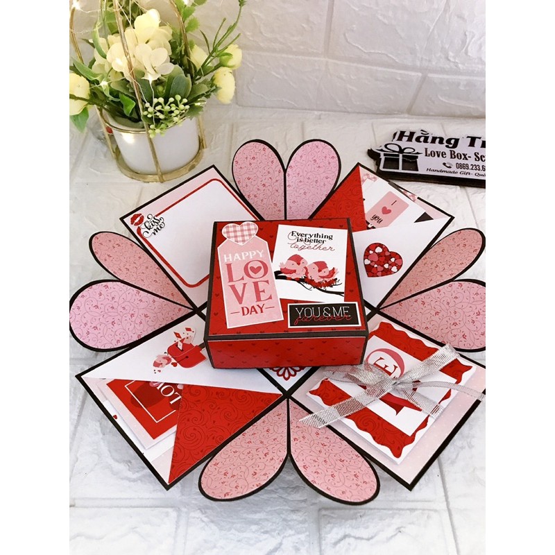 Hộp love box 1 lớp tình yêu màu đỏ hồng (tặng in 10 ảnh)