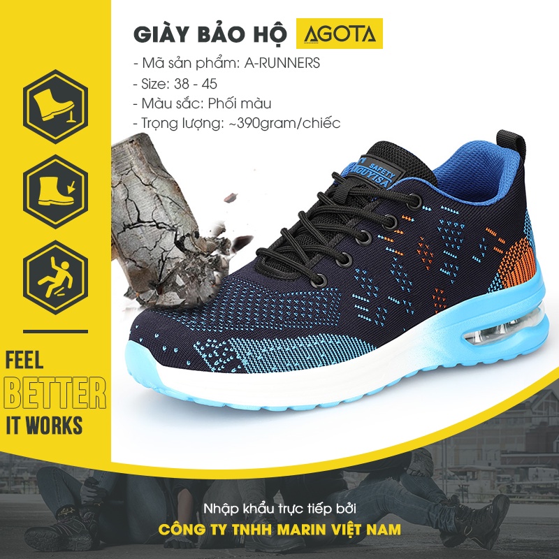 Giày bảo hộ lao động thể thao AGOTA Safety Runners dáng thể thao, có mũi thép chống va đập, đế lót Kevlar chống đâm