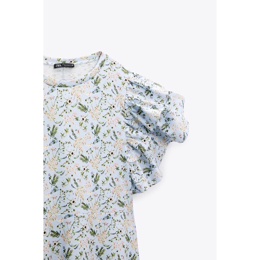 ZARA Đức - Đầm chính hãng auth new tag cao cấp có sẵn sale váy hoa bông nhí xanh baby tay cánh tiên xòe suông bầu 0264