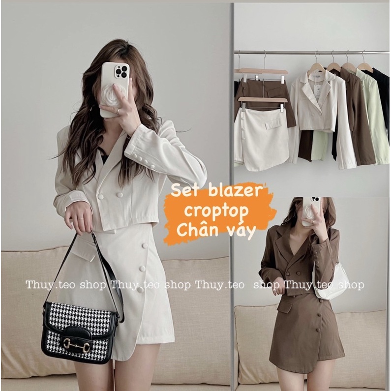 [Hàng mới] SET ÁO BLAZER CROPTOP PHỐI QUẦN GIẢ VÁY