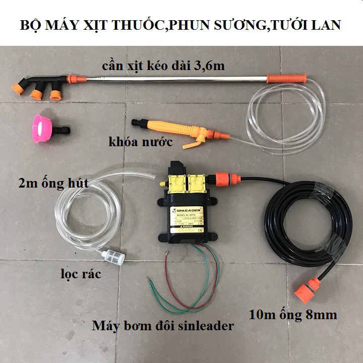 Bộ máy bơm thuốc sâu,tưới lan 12v kèm đầy đủ phụ kiện - máy bơm rửa xe mini