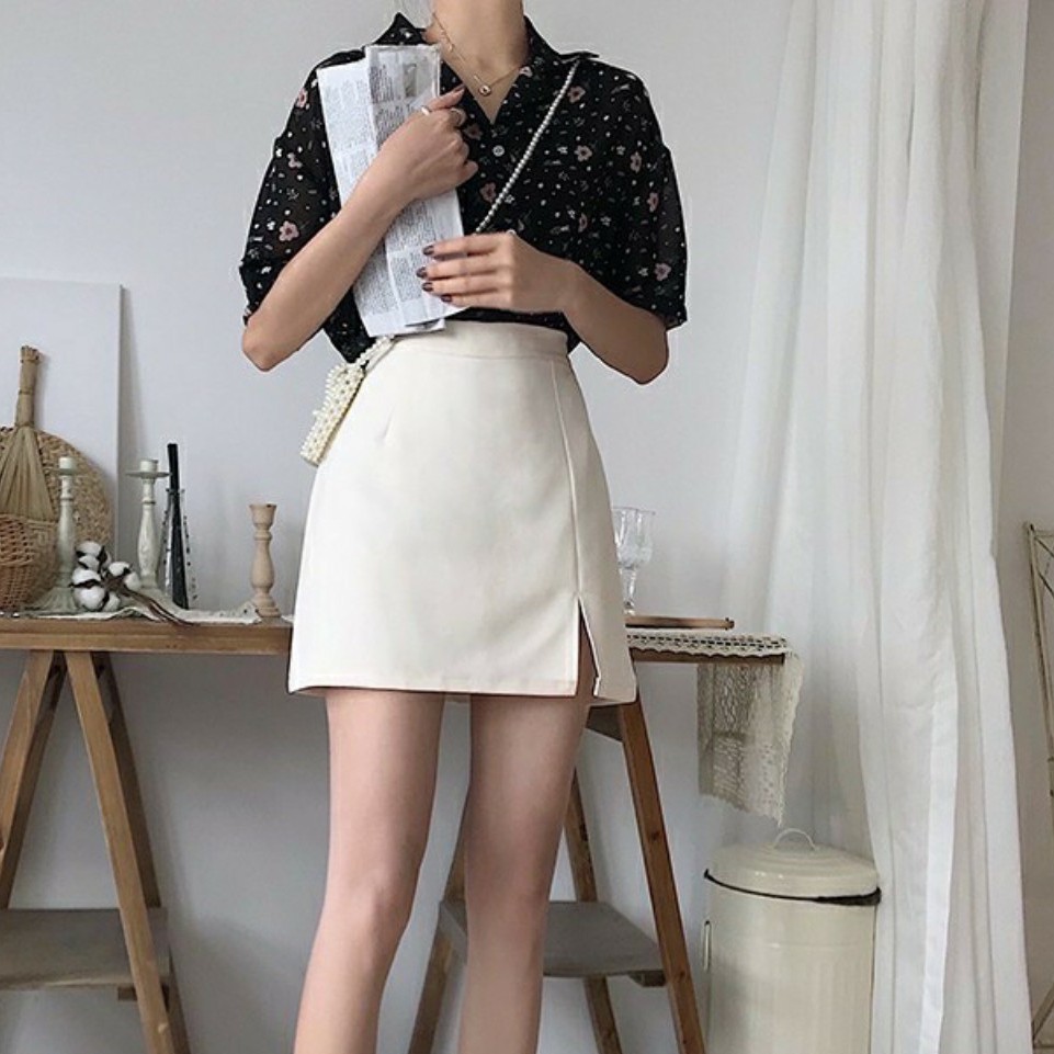 Chân váy a ngắn xẻ trước kèm quần trong nhiều màu xì teen