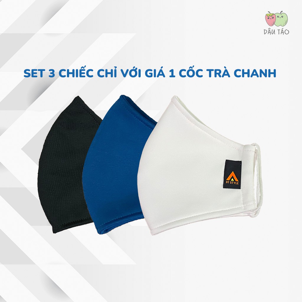 Khẩu trang vải kháng khuẩn DT Style - Set 3 chọn màu - ngăn bụi, chống nắng, màu đen, trơn, thời trang, lớn che kín mặt