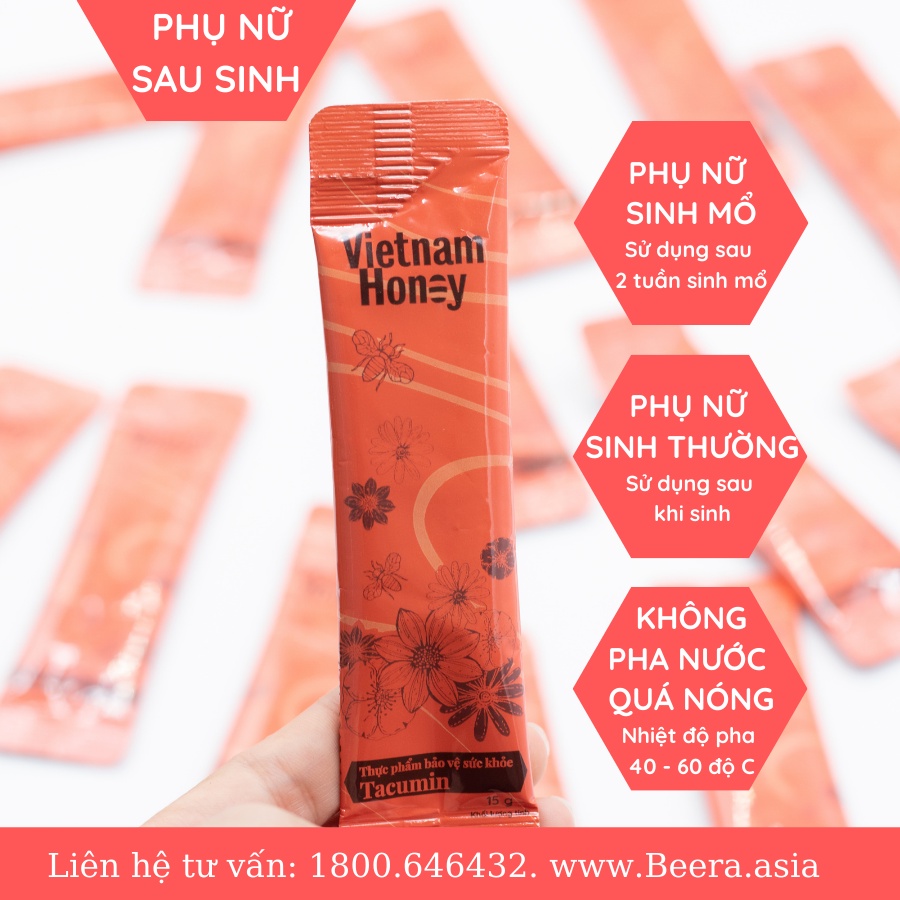 Combo 4 hộp mật ong nghệ sữa chúa Tacumin Vietnam Honey (15g x12 gói / Hộp)