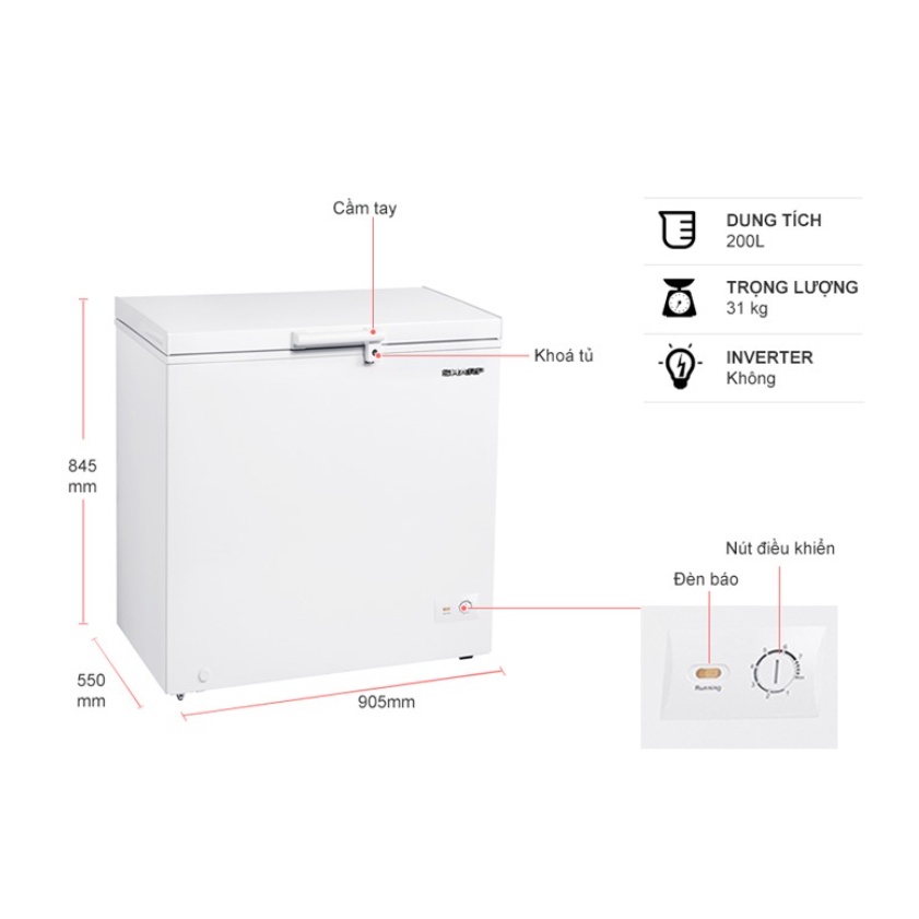 FJ-C200V-WH -- Tủ đông Sharp 200 lít FJ-C200V-WH - BẢO HÀNH CHÍNH HÃNG 2 NĂM