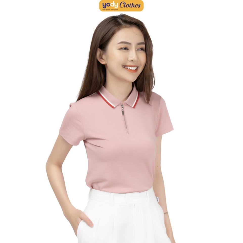 Áo thun polo nữ YODY cổ khóa trụ phối kẻ chất vải cotton cao cấp APN3876 ˇ ! 2022 2022