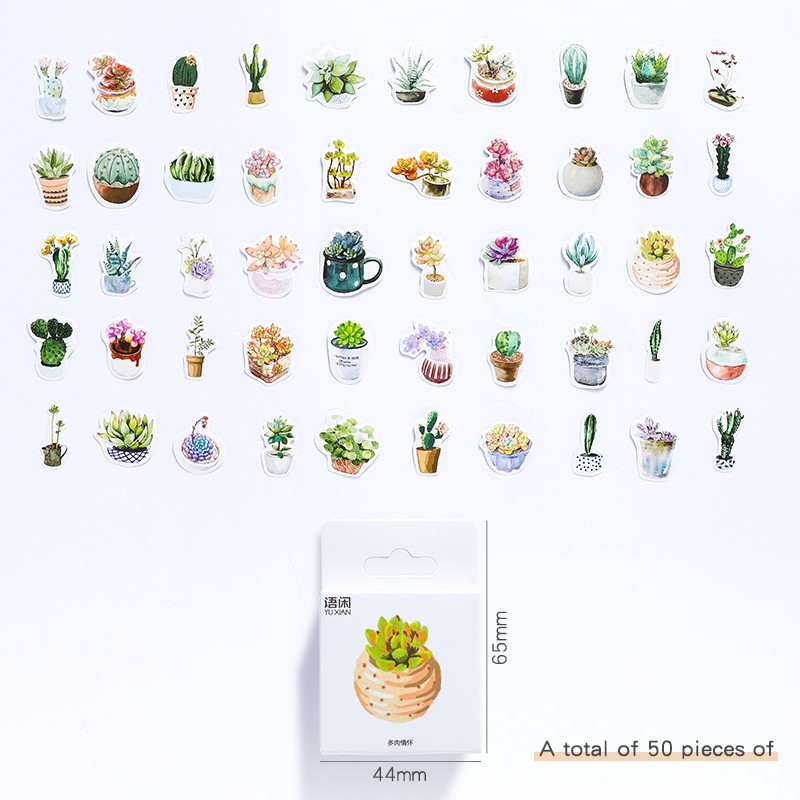 Bộ 50 Nhãn Dán Trang Trí In Hình Cây Cối Xinh Xắn