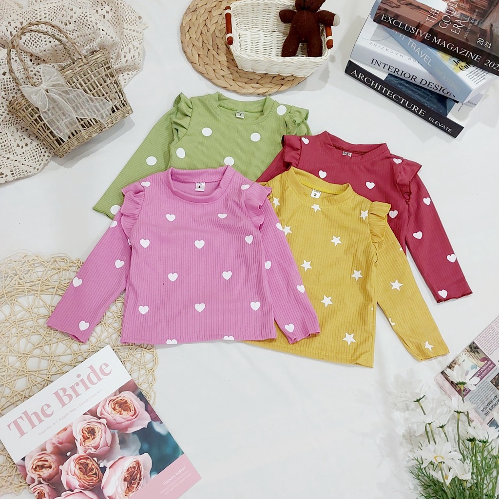 Đồ bộ quần áo dài tay cho bé - Bộ thu đông len tim cho bé gái AM829 TTR107