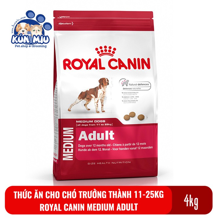 Thức ăn cho chó trưởng thành trọng lượng 11-25kg Royal canin medium adult 4kg