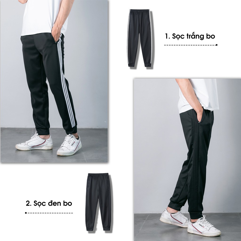 Quần thể thao 3 sọc 𝑭𝑹𝑬𝑬𝑺𝑯𝑰𝑷quần jogger nỉ đen trắng co giãn, thoải mái, quần có ống suông, ống côn