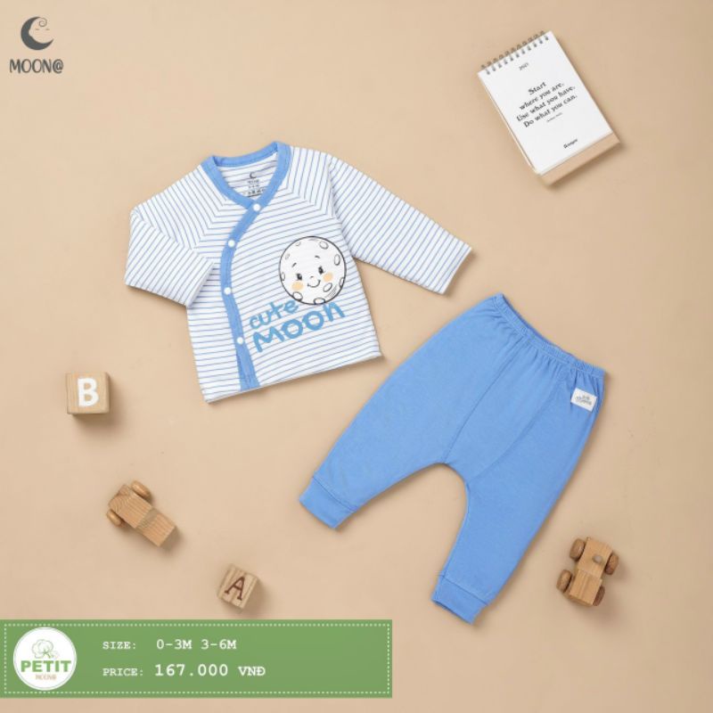 Moon -  Bộ cài chéo dài tay sơ sinh Moon petit cho bé 3-7kg