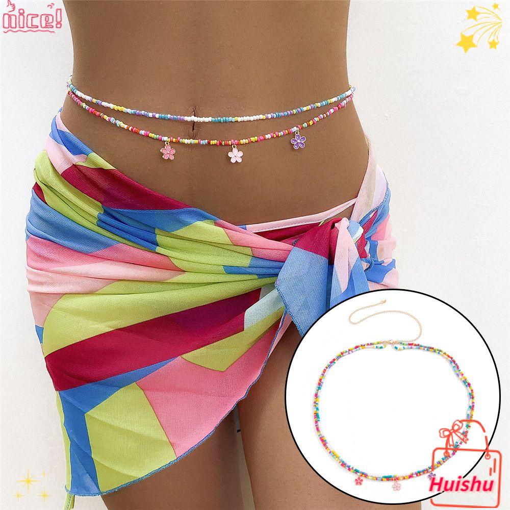 ✣HS✣ Gift Belt Chain Party Flower Pendant Colorful Beaded Waist Chain Women Beach Bohemian Summer Body Jewelry
