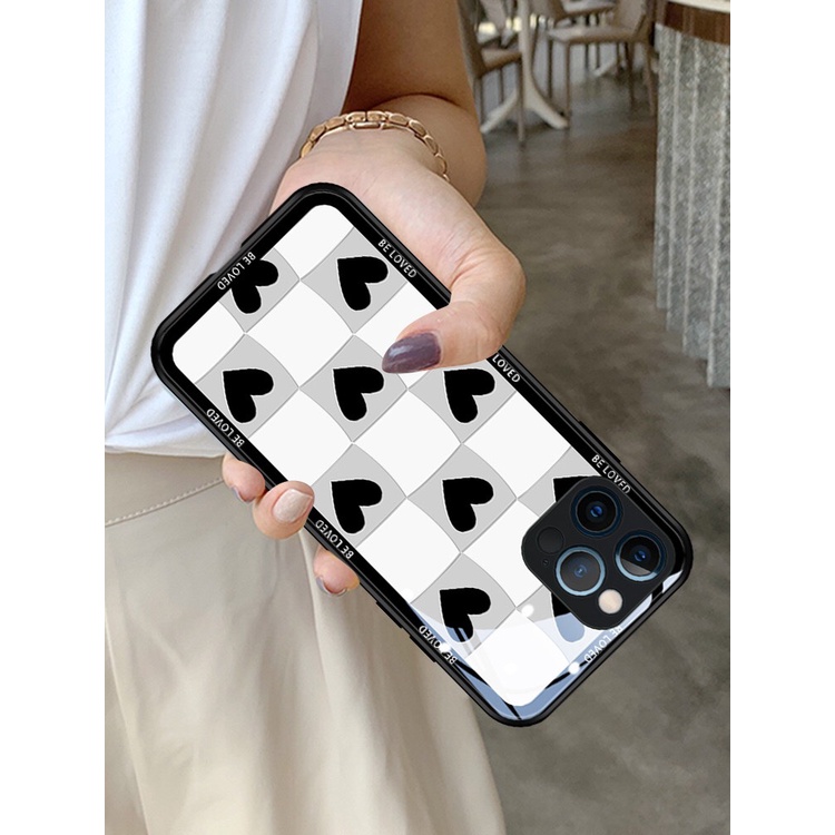 Ốp lưng kẻ caro trái tim cho iphone 13 12 pro max mini 11 14 pro max plus x r xs max 7 8 plus 6 s plus se 2020