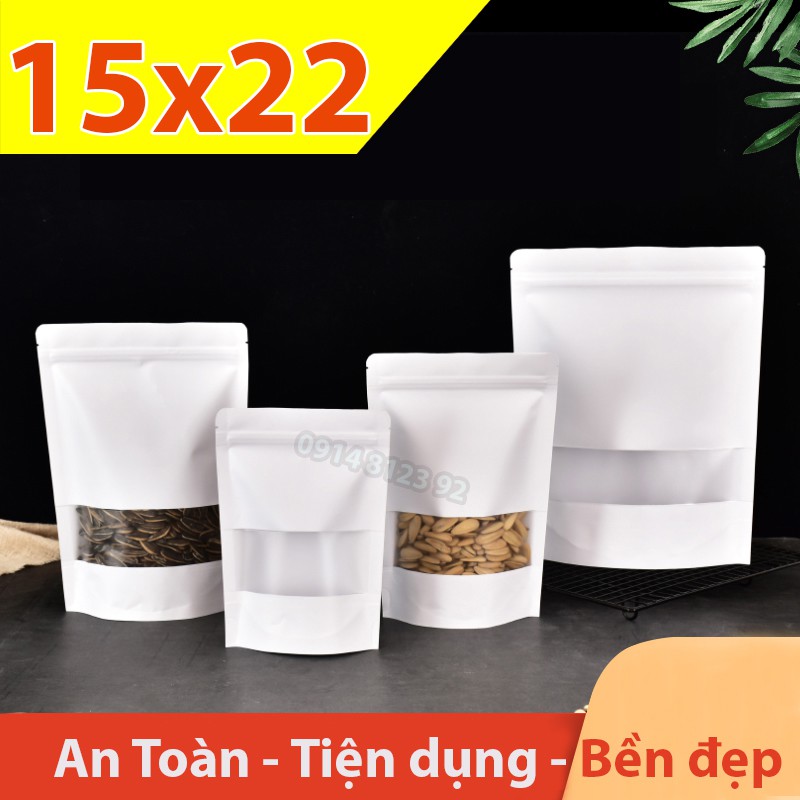 GIÁ SỈ Túi Zipper giấy đáy đứng cửa sổ Trắng - 15x22