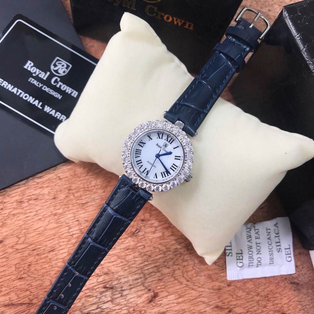 Đồng Hồ Nữ Royal Crown 6305  Dây Da Xanh Chính Hãng 28mm