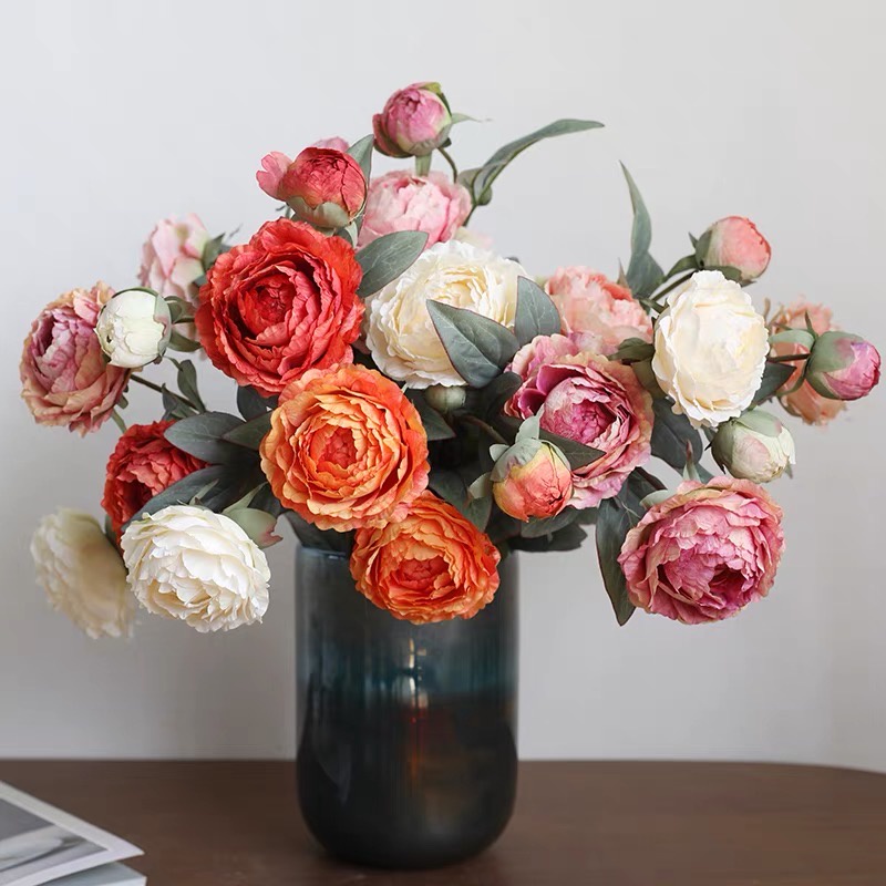 HOA GIẢ 🌺 HOA TRÀ MAO LƯƠNG PHÁP CAO CẤP CÀNH 2 BÔNG 1 NỤ