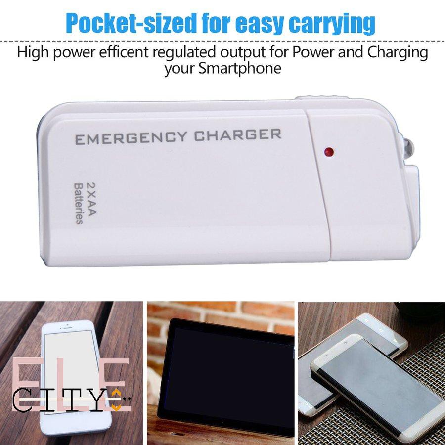 111ele} Universal USB Emergency Portable 2 AA Battery Power Charger for Mobile Phones