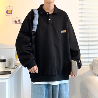Áo sweater cổ polo dáng rộng phong cách xuân thu Hồng Kông 2021 cá tính dành cho nam