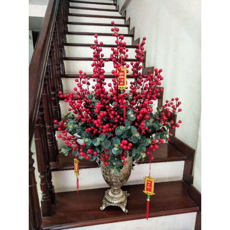 Cành ĐÀO ĐÔNG ĐỎ trang trí dài 70cm bóng đẹp [MUA TỪ 3 CÀNH GIÚP SHOP]