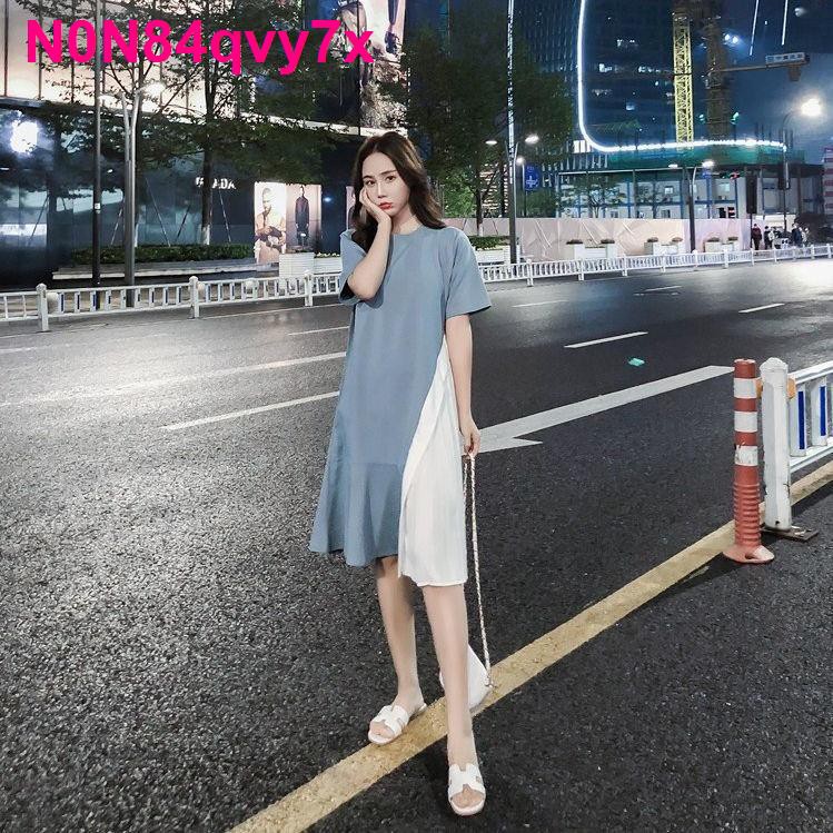 SHOP XINH Váy dành cho bà bầu Mùa hè Đầm dài không đều Thời trang Phiên bản Hàn Quốc của Mẹ Tide Mang thai