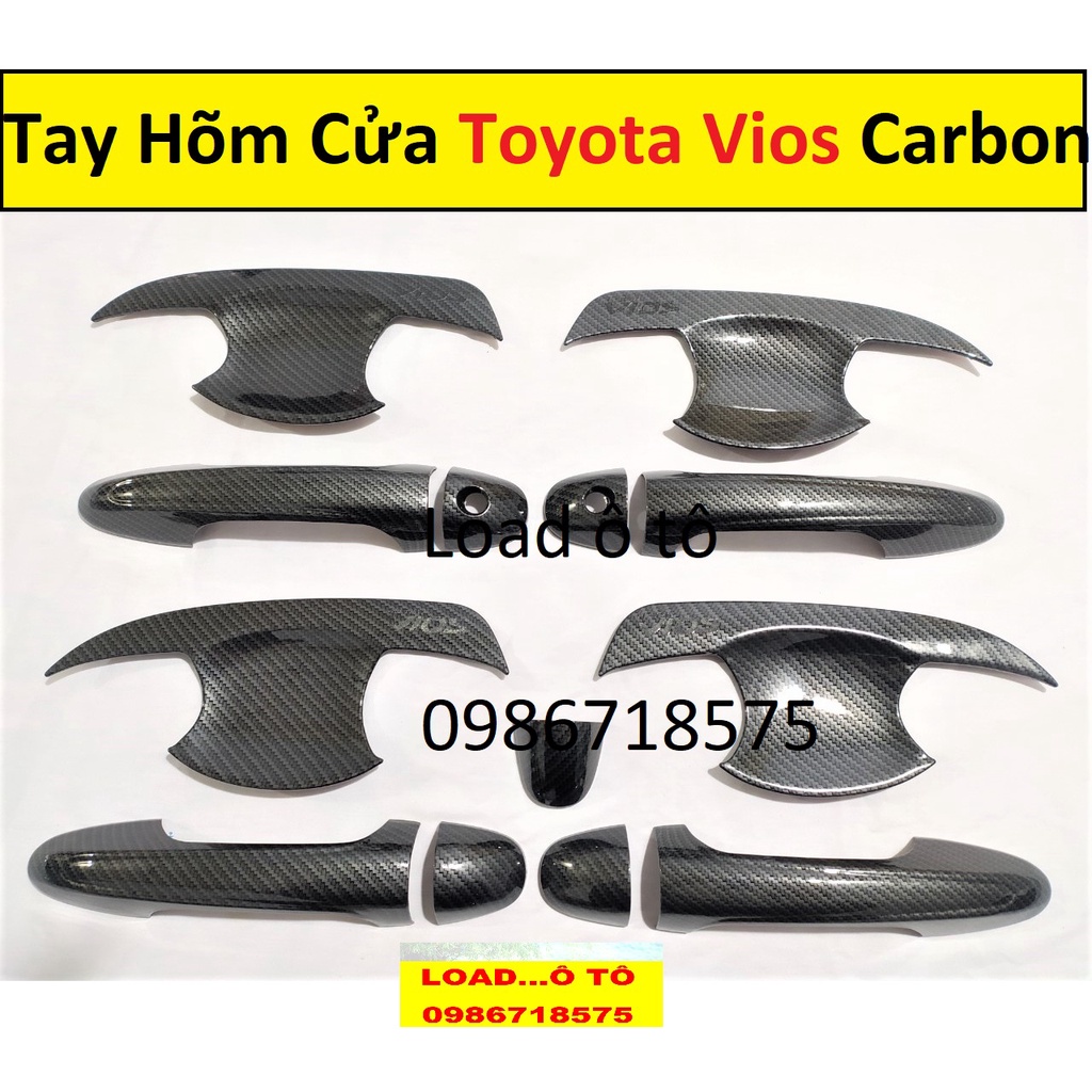 Ốp Tay Hõm Cửa Xe Toyota Vios 2022-2019 Mẫu Vân Carbon cao Cấp, Bộ sản Phẩm Tay Hõm