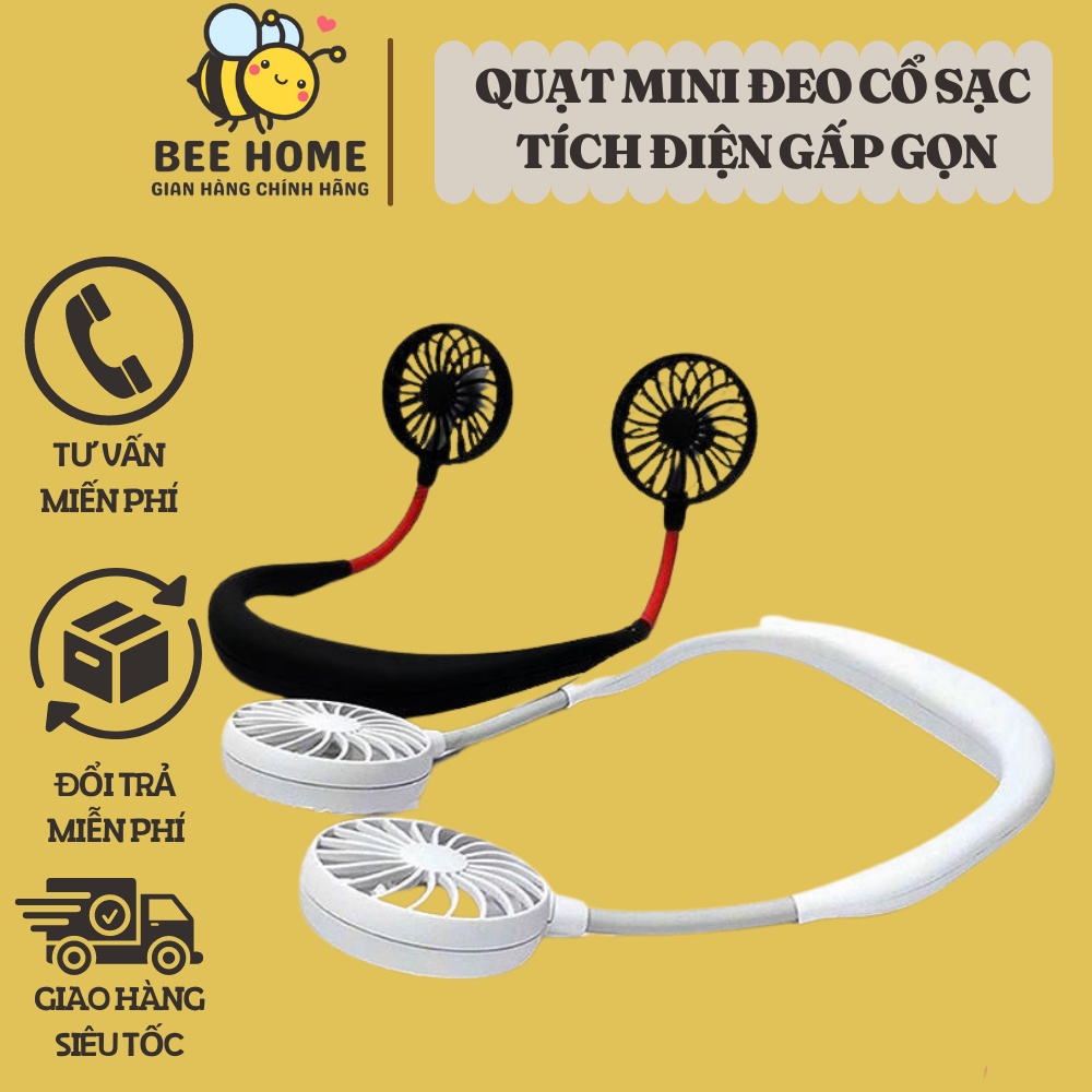 Quạt mini đeo cổ sạc tích điện gấp gọn 3 cánh 3 chế độ gió, thể thao năng động