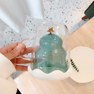 Cốc thuỷ tinh 2 lớp cây thông noel